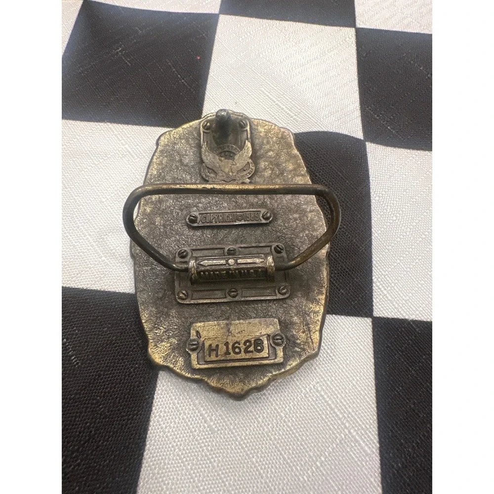Vintage 1985 Great American Buckle Co DAD Brass Blue western Belt Buckle USA
